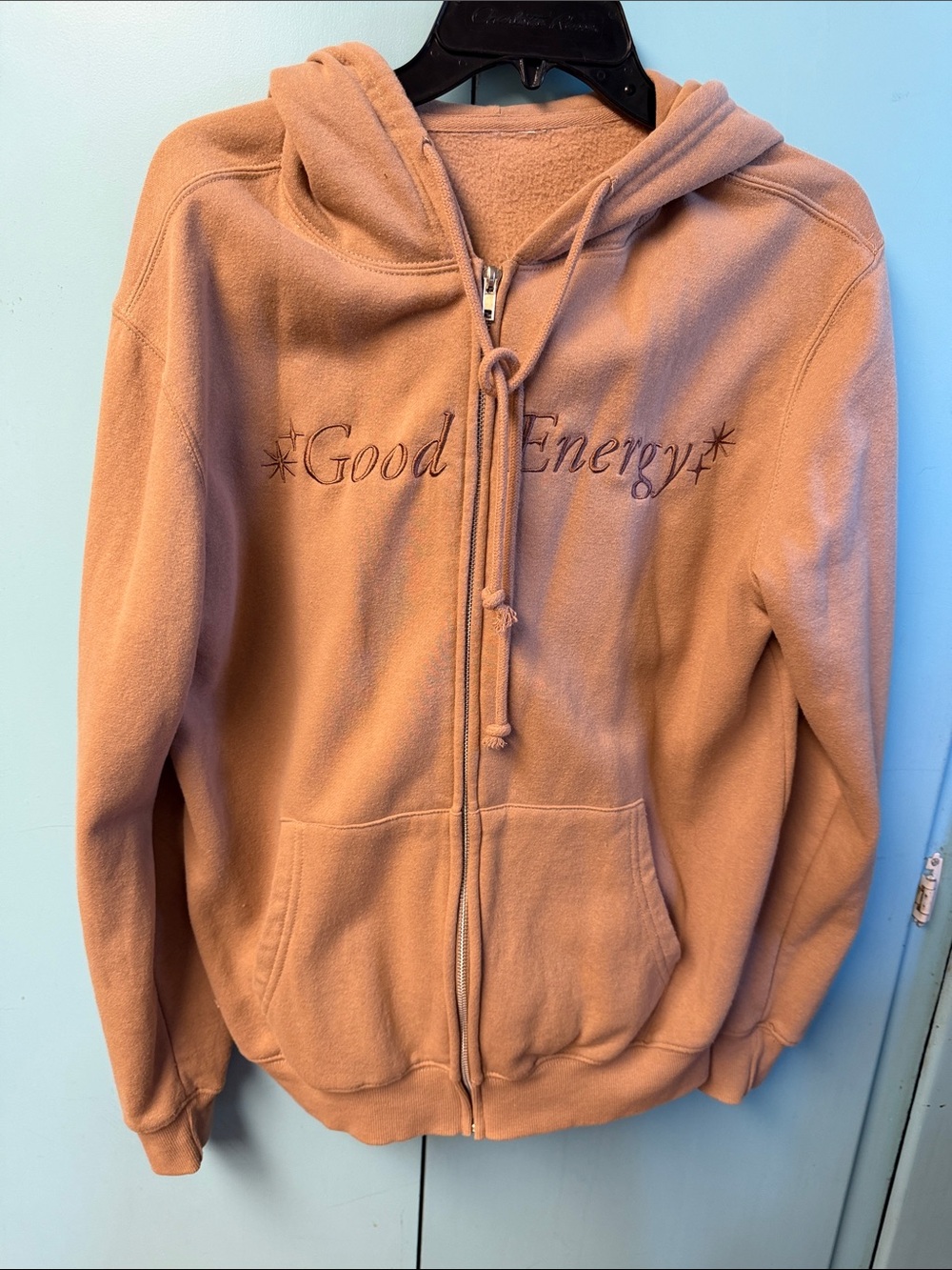 Good Energy Women’s Zip Hoodie - Dusty Peach Graphic on reverse M